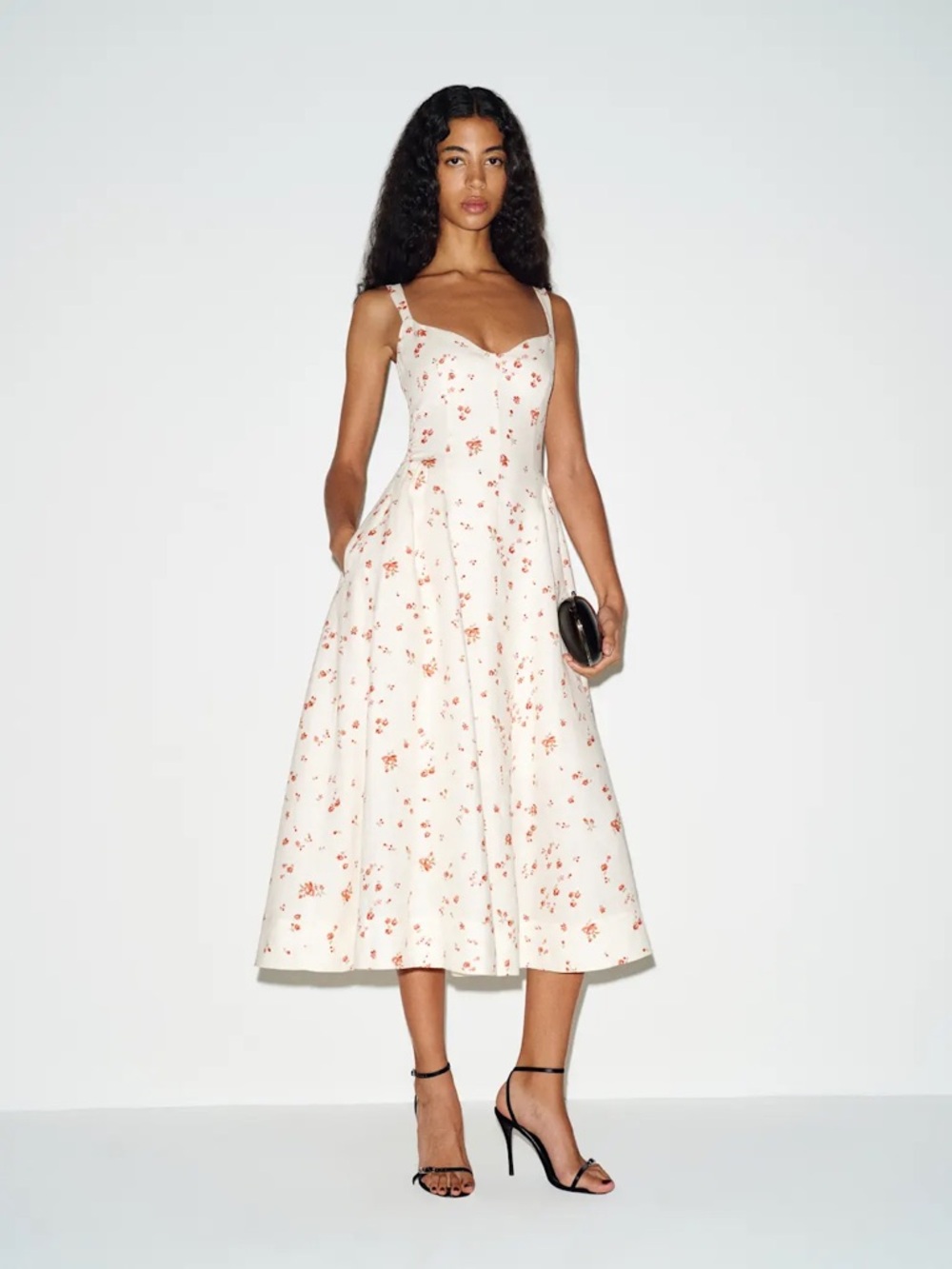 NEW Reformation Birdie Linen Sleeveless Midi Dress Lovie Cream Floral US 2 UK 6